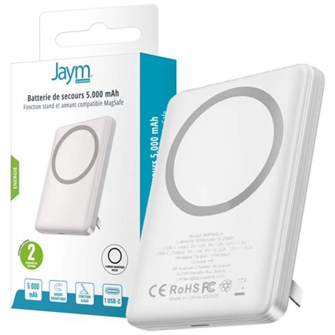 Powerbank 5000mah Induzione Magsafe 15w Con Porta Usb-c 20w E Funzione Stand, Bianco - Foto 2