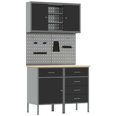 Set di mobili da lavoro con cassetto con lo scaffale 5 pcs Nero - Foto 1