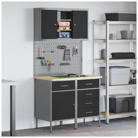 Set di mobili da lavoro con cassetto con lo scaffale 5 pcs Nero - Foto 2