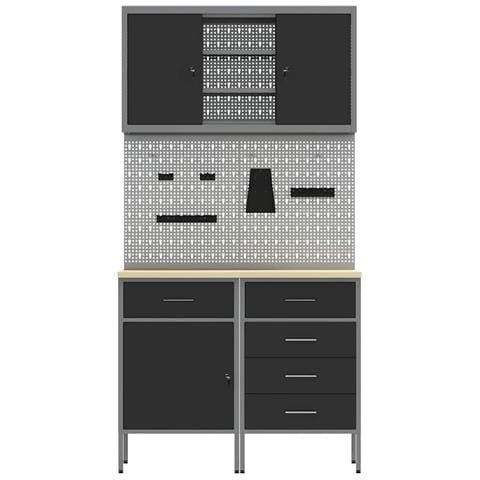 Set di mobili da lavoro con cassetto con lo scaffale 5 pcs Nero - Foto 9