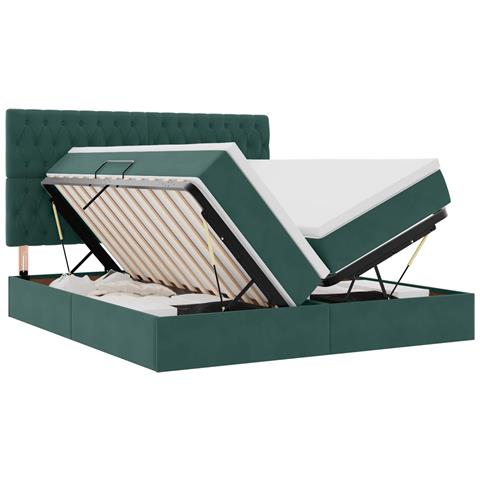Letto con luci a strisce a LED Verde Scuro 200 x 200 cm Velluto - Foto 1