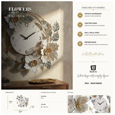 Orologio Da Parete Flowers In Ferro Con Decoro Floreale Multicolor - Foto 7