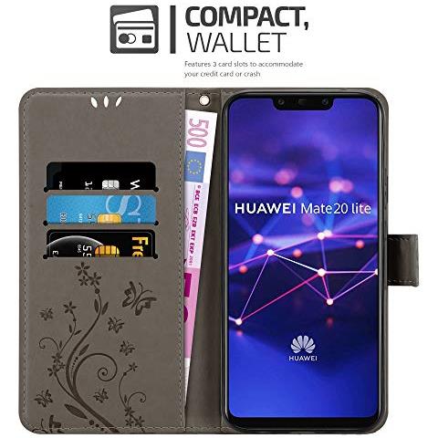 Custodia Compatibile Con Huawei Mate 20 Lite In Grigio Fiore - Coperchio Protettivo In Design Floreale Con Chiusura Magnetica, Funzione Stand E Slot Per Carte - Foto 2
