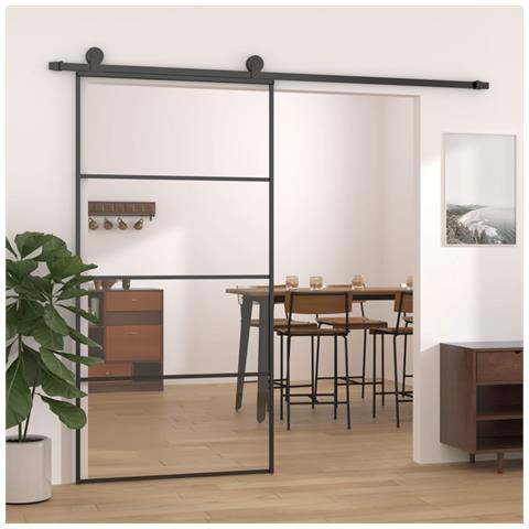 Porta Scorrevole in Vetro ESG e Alluminio 102,5x205 cm Nera - Foto 4