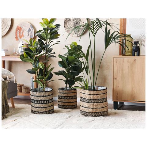 Set di 3 Vasi per Piante MF427, Metallo, Beige, 36x36x56,5 cm