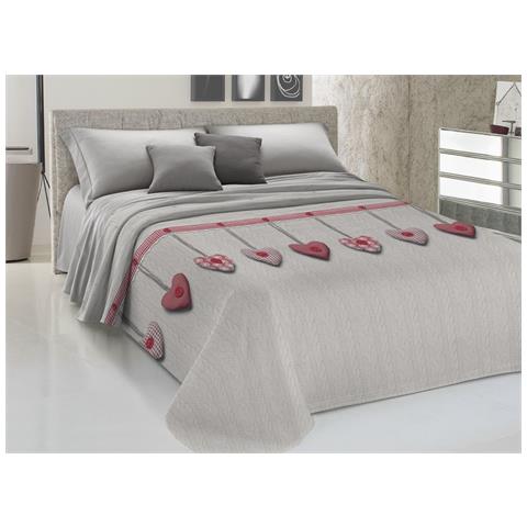 Copriletto Piquet Primavera Estate 100% Cotone Disegno Cuore Appeso Singolo Rosso - Foto 1