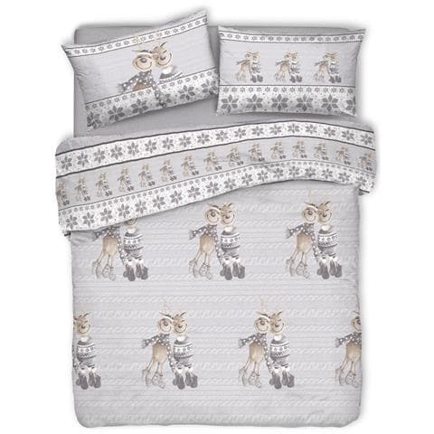 Copripiumino Sacco Piumone Cotone Flanella Pensieri Delicati Disegno Renna Matrimoniale Grigio - Foto 1