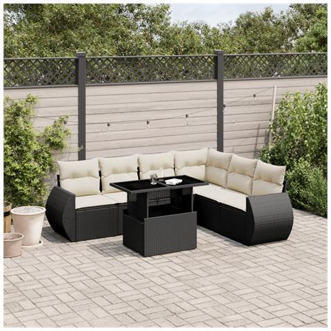 Set Divani Da Giardino Con Cuscini 7pz Nero Polyrattan - Foto 1