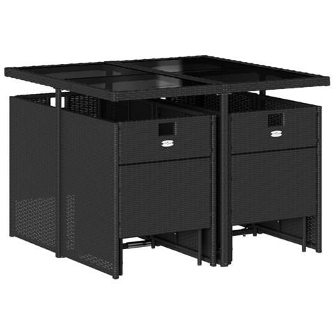 Set Da Pranzo Da Giardino 9 Pz Con Cuscini Nero In Polyrattan - Foto 3