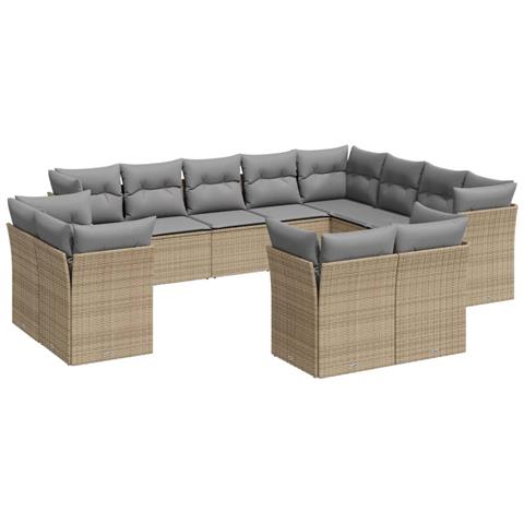 Set Divani Da Giardino 12 Pz Con Cuscini Beige In Polyrattan - Foto 2