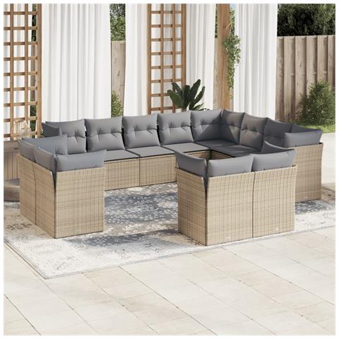 Set Divani Da Giardino 12 Pz Con Cuscini Beige In Polyrattan - Foto 1
