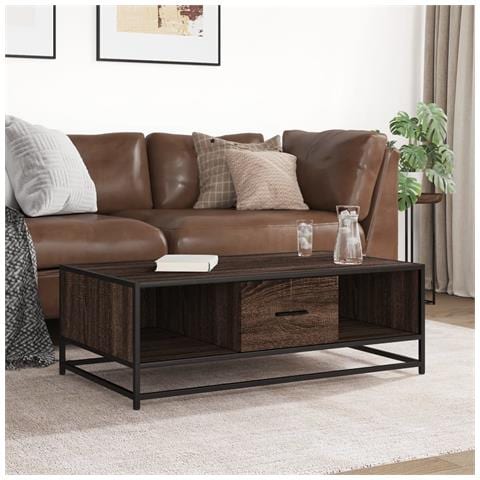 Tavolino Rovere Marrone 100x57x35 Cm Legno Multistrato Metallo - Foto 3