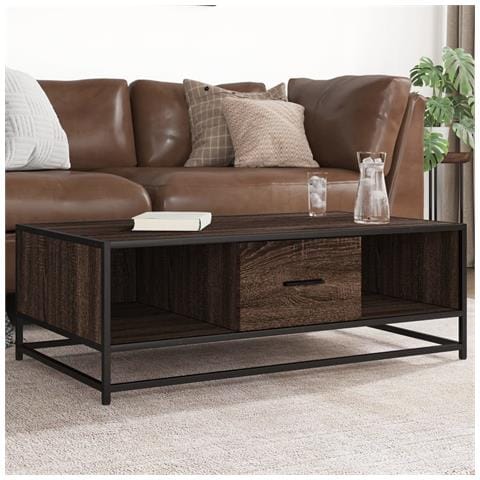 Tavolino Rovere Marrone 100x57x35 Cm Legno Multistrato Metallo - Foto 1
