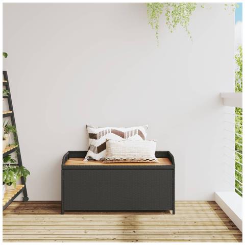 Panca Portaoggetti Nera 100x50x52 Cm Polyrattan E Legno Acacia - Foto 2