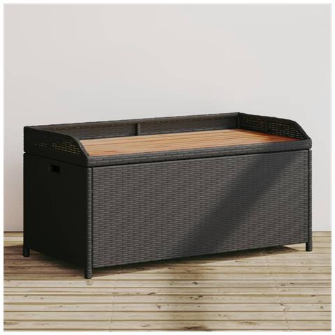 Panca Portaoggetti Nera 100x50x52 Cm Polyrattan E Legno Acacia - Foto 8