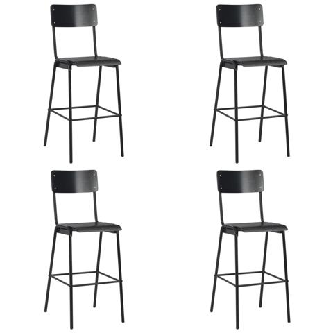 Sedie Da Bar 4 Pz Nere In Compensato Solido E Acciaio - Foto 2