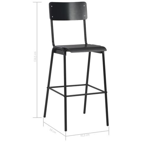 Sedie Da Bar 4 Pz Nere In Compensato Solido E Acciaio - Foto 8