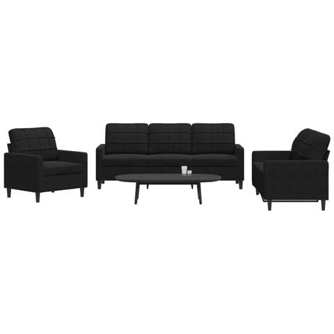 Set di Divani 3 pz con Cuscini Nero in Velluto - Foto 2