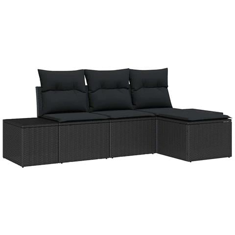 Set divano da giardino a 4 pezzi con cuscini Nero Polyrattan - Foto 1