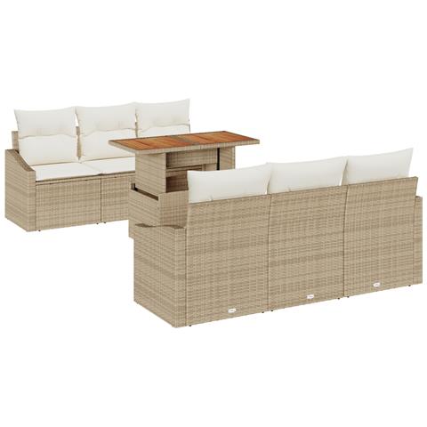 Set Divano da Giardino in 7 Pezzi con Cuscini Beige in Polyrattan - Foto 1
