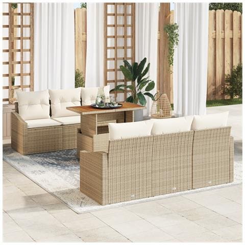 Set Divano da Giardino in 7 Pezzi con Cuscini Beige in Polyrattan - Foto 2