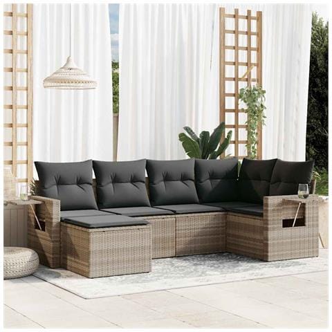 Set Divano da Giardino 6pz con Cuscini Grigio Chiaro Polyrattan - Foto 2