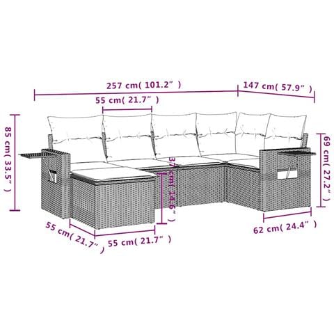 Set Divano da Giardino 6pz con Cuscini Grigio Chiaro Polyrattan - Foto 9