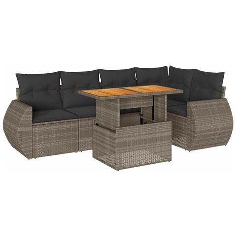 Set Divano da Giardino 6 pz con Cuscini Grigio in Polyrattan - Foto 1
