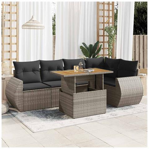 Set Divano da Giardino 6 pz con Cuscini Grigio in Polyrattan - Foto 2
