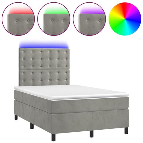 Letto a Molle Materasso e LED Grigio Chiaro 120x190 cm Velluto - Foto 1