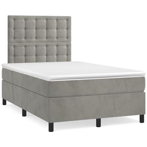 Letto a Molle Materasso e LED Grigio Chiaro 120x190 cm Velluto - Foto 2