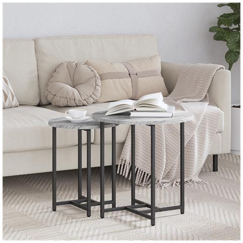 Tavolino 2 pz Grigio Sonoma in Legno Ingegnerizzato e Metallo - Foto 2