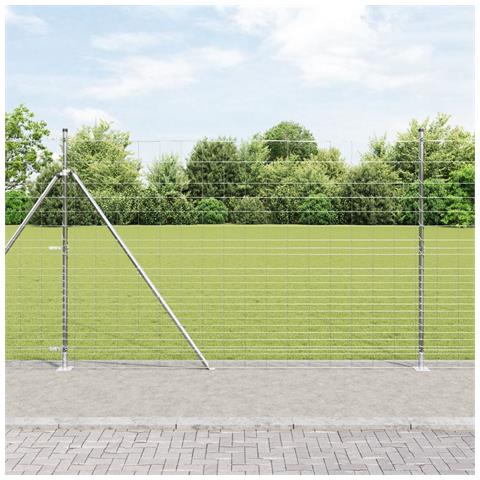 Recinto per Campo 1.6x25 m Acciaio Zincato, Pali per Recinto con Piastra di Base 13 pcs Ø32mm 88.5cm Acciaio Zincato - Foto 2