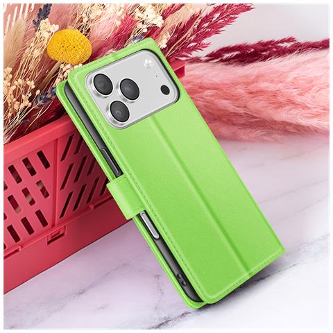 Custodia A Portafoglio Per Iphone 17 Pro Max Con Supporto E Linguetta Magnetica, Verde - Foto 5
