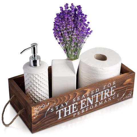 Vassoio Da Bagno In Legno Marrone Rustico Con Scritte Su Entrambi I Lati - Foto 1