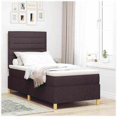 Letto a molle con materasso Marrone scuro 90 x 200 cm Tessuto - Foto 2