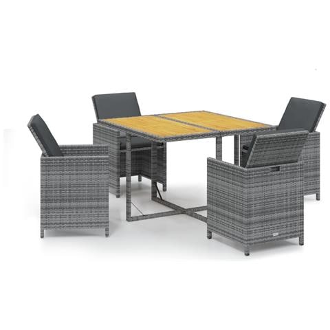 Set da Pranzo da Giardino 5 pz con Cuscini in Polyrattan Grigio - Foto 1