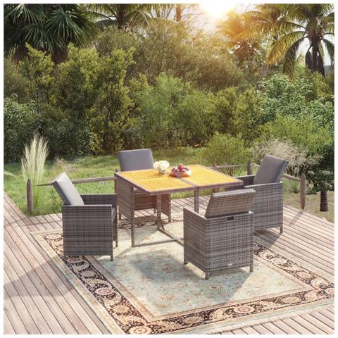Set da Pranzo da Giardino 5 pz con Cuscini in Polyrattan Grigio - Foto 2