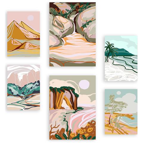 Set Di 6 Stampe Natura Complessa 2 In Sfondi Astratti Dipinti Decorativi Estetici Per Il Tuo Soggiorno, Camera Da Letto, Casa A3 & A4 Senza Cornice - Foto 1