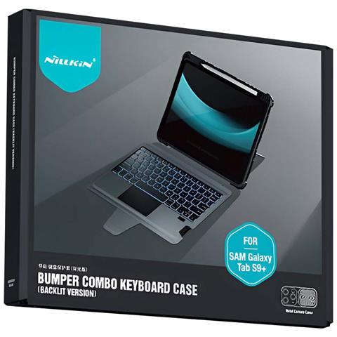 Custodia Con Tastiera E Paraurti Per Galaxy Tab S9 Plus, Retroilluminata E Antiurto, Nero - Foto 5