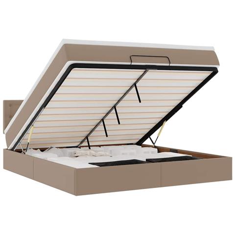 Pouf Letto con Materassi e LED Cappuccino 160x200cm Similpelle - Foto 1