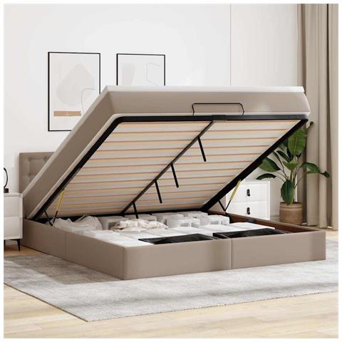 Pouf Letto con Materassi e LED Cappuccino 160x200cm Similpelle - Foto 2