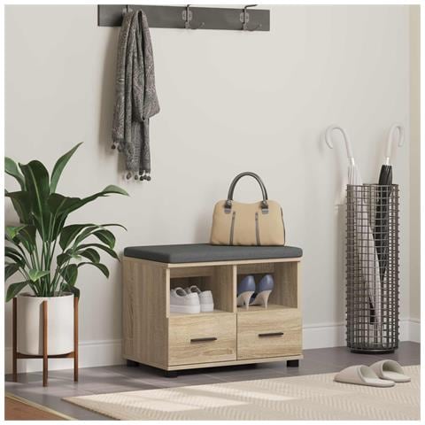 Panca per ingresso con cuscino Rovere Sonoma 60 x 38 x 46 cm - Foto 2