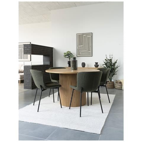 Set 2 Sedie Da Pranzo Maceda In Bouclé Verde Scuro Con Gambe Nere 48x59x83 Cm - Foto 7