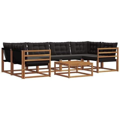 Set di divani da esterno con cuscino 7 pcs Naturale e Nero - Foto 1