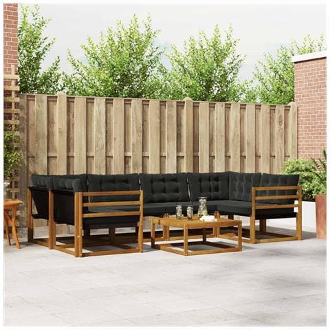 Set di divani da esterno con cuscino 7 pcs Naturale e Nero - Foto 2