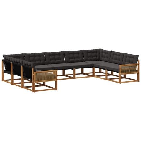 Set di divani da esterno con cuscino 9 pcs Naturale e Nero - Foto 1