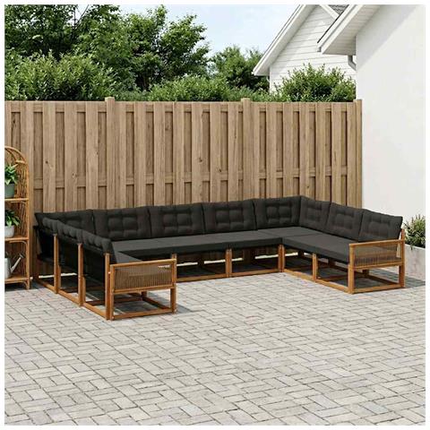 Set di divani da esterno con cuscino 9 pcs Naturale e Nero - Foto 2
