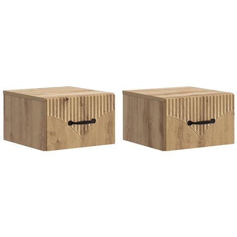 Mobiletto da notte a muro con cassetto 2 pcs Rovere Artigianale - Foto 1