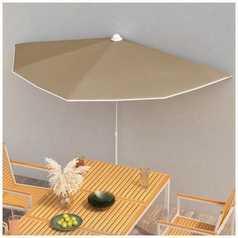 Ombrellone Semicircolare da Giardino con Palo 180x90 cm Tortora - Foto 2